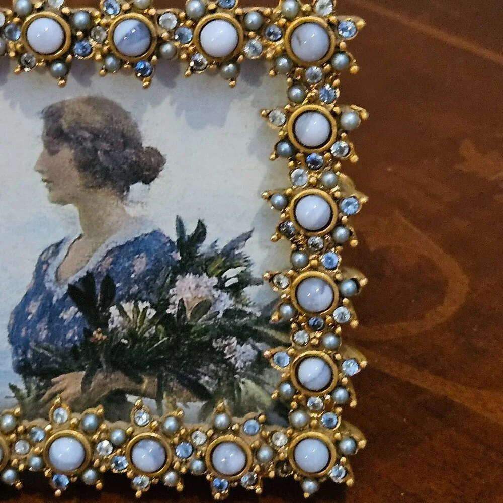 RARE JAY STRONGWATER FLOWER EDGE DELFT GARDEN PEARL STONE CRYSTAL ENAMEL FRAME